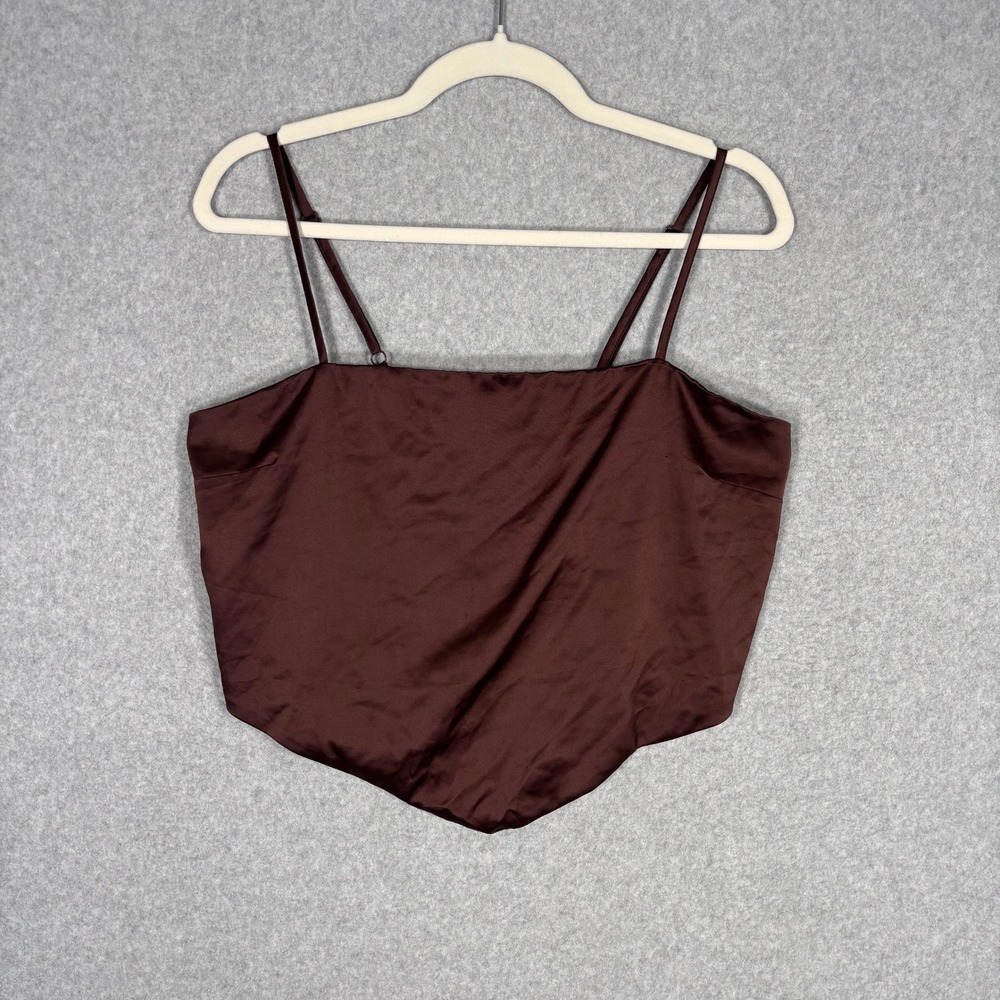 Y2K Crave Fame Satin Bandana Cami Crop XL Brown Satin Smocked Festival Western